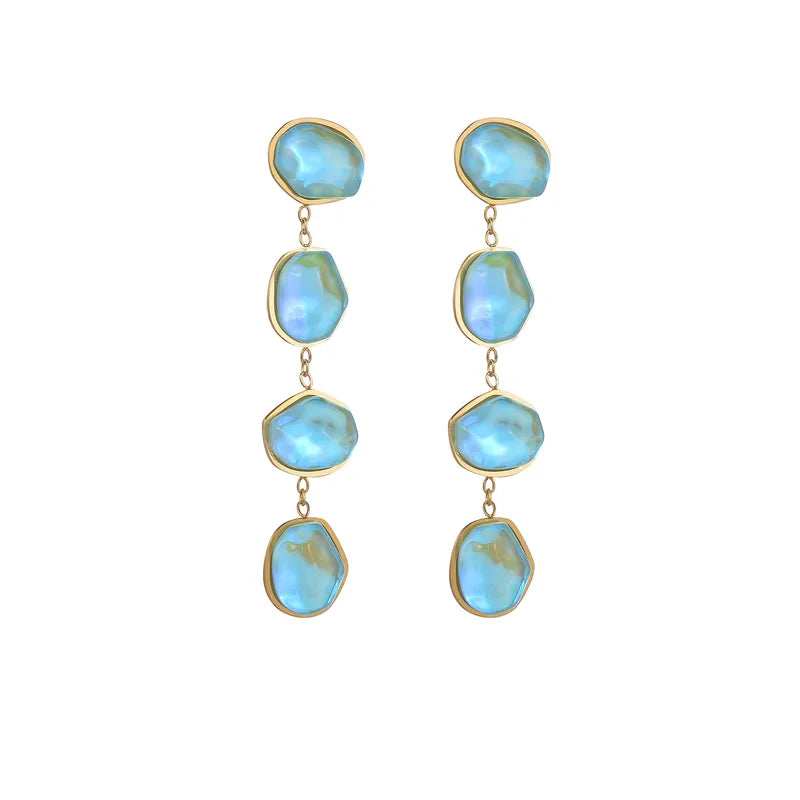 Σκουλαρίκια επιχρυσωμένο ατσάλι γαλάζια κρύσταλλα-EA648