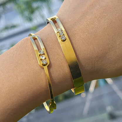 Bratara din otel placat cu aur cu trei zirconi-BR145