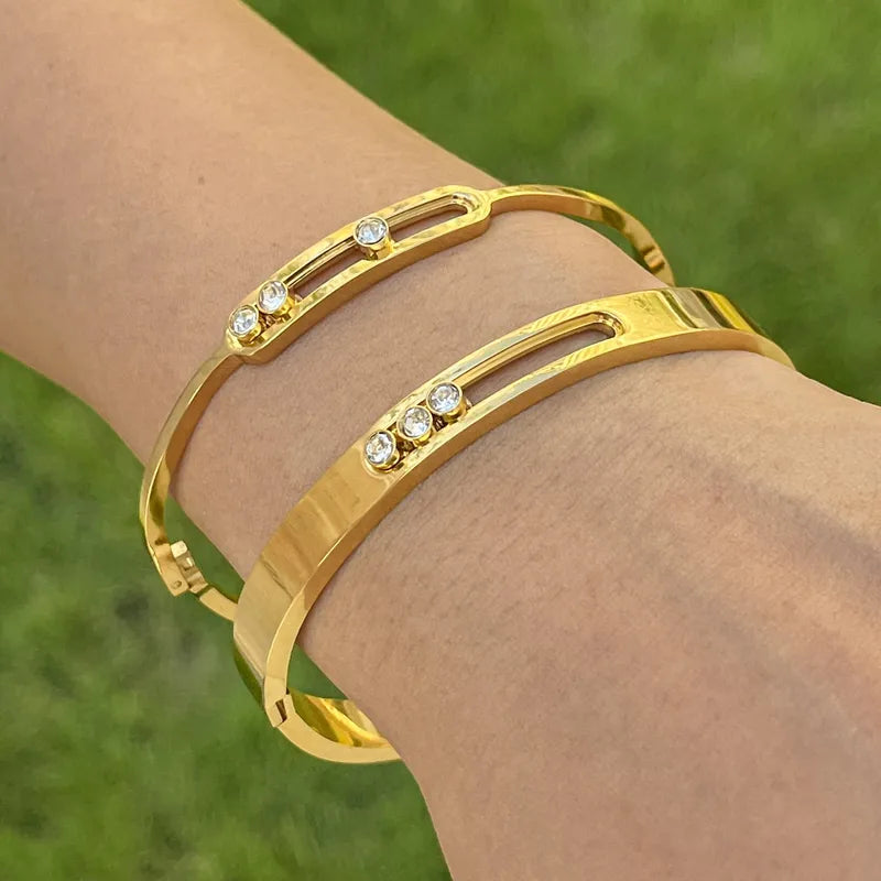 Bratara din otel placat cu aur cu trei zirconi-BR145