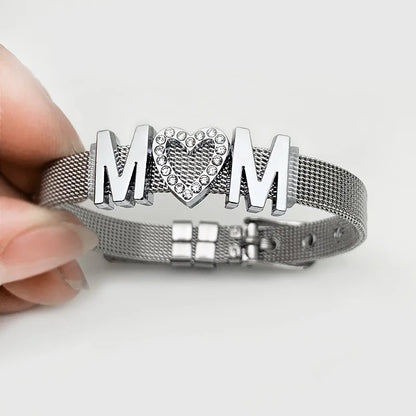 Bracelet steel zone '' mom '' with rhinestones-br276