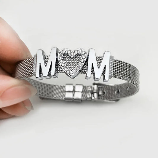 Bracelet steel zone '' mom '' with rhinestones-br276