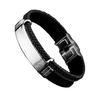 Βραχιόλι ατσάλı με μαύρο δέρμα - BR342