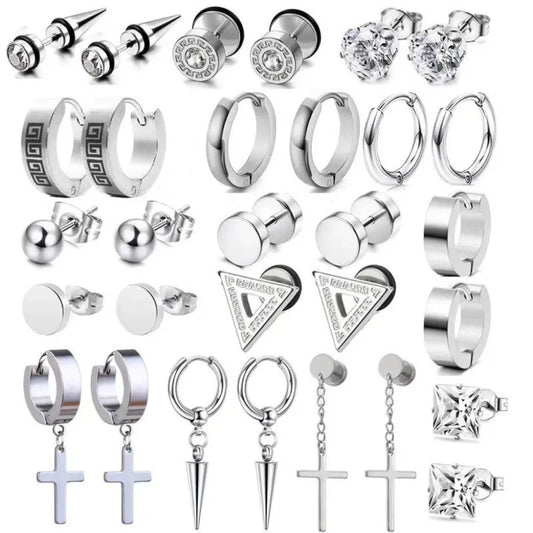 Earrings Set 15 pairs of steel in various designs-ea469