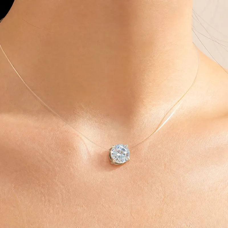 Collier en acier avec fil de pêche et strass - NE016