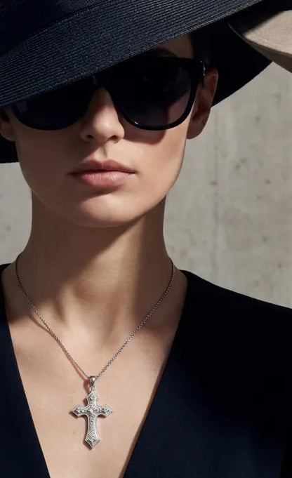 Κολιέ ατσάλι σταυρός με zircon-NE535