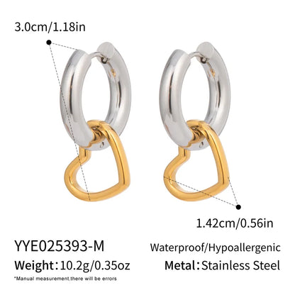 Σκουλαρίκια ατσάλι κρικάκια με χρυσή καρδιά-EA127