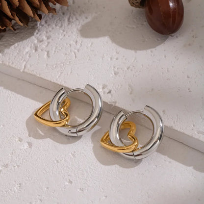 Σκουλαρίκια ατσάλι κρικάκια με χρυσή καρδιά-EA127