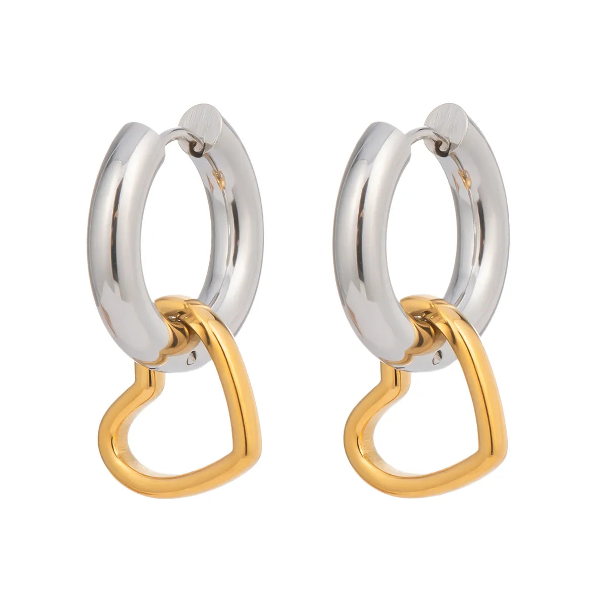 Σκουλαρίκια ατσάλι κρικάκια με χρυσή καρδιά-EA127