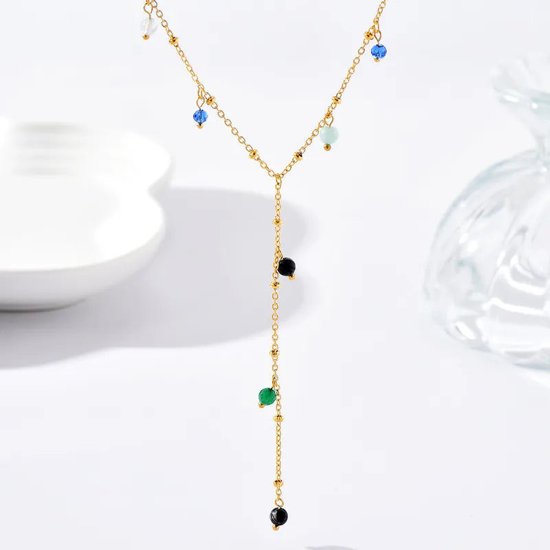 Κολιέ επιχρυσωμένο ατσάλι με πετρούλες - NE721