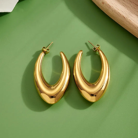Earrings gold steel oval link-ea389