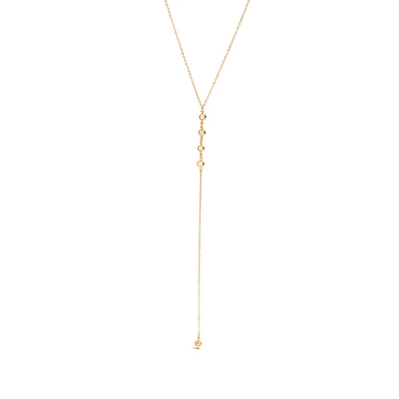 Κολιέ επιχρυσωμένο ατσάλι μακρύ με zircon-NE011