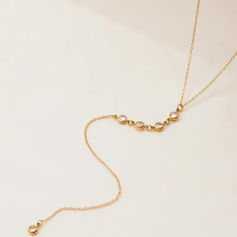 Κολιέ επιχρυσωμένο ατσάλι μακρύ με zircon-NE011