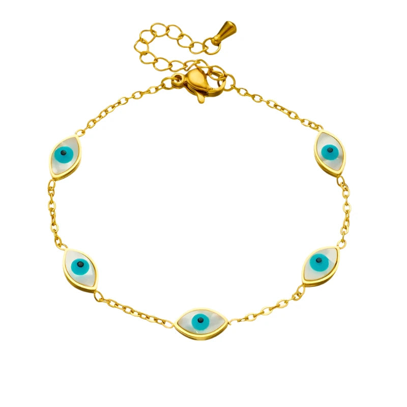 Bracelet with turquoise eyes of gold steel-br182