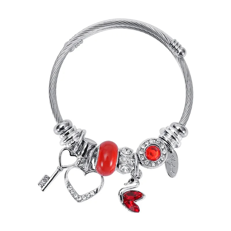 Βραχιόλι ατσάλι με κόκκινες λεπτομέρειες-BR088