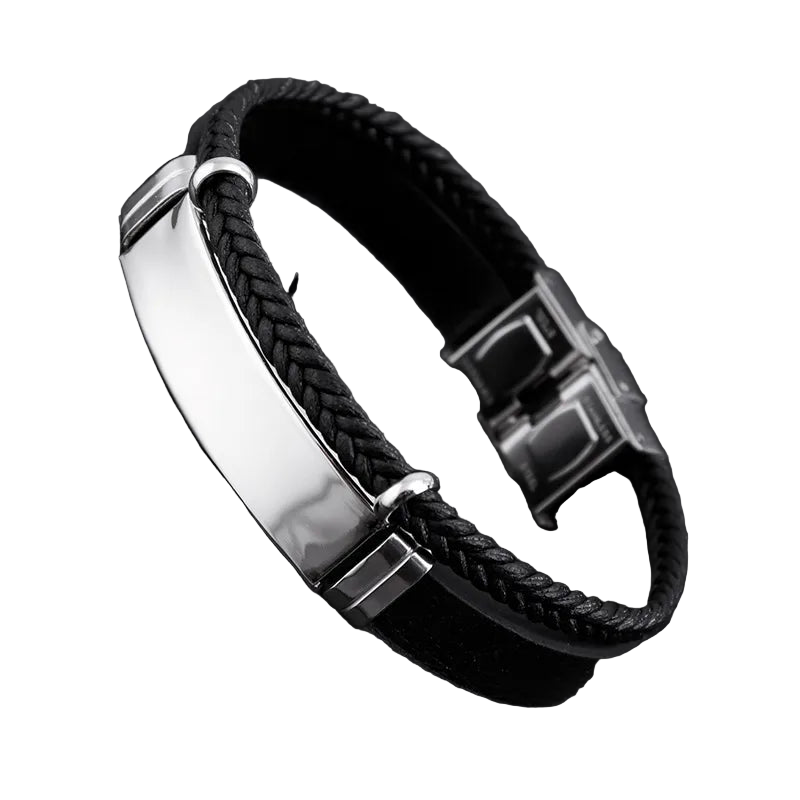 Bratara din otel cu piele neagra-BR197