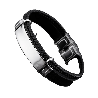 Bratara din otel cu piele neagra-BR197