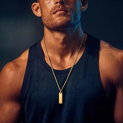 Κολιέ ατσάλι χρυσή μακρόστενη ταυτότητα-NE512