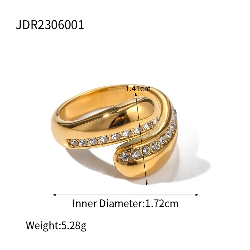 Ring Golden Steel Open with rhinestone-r132