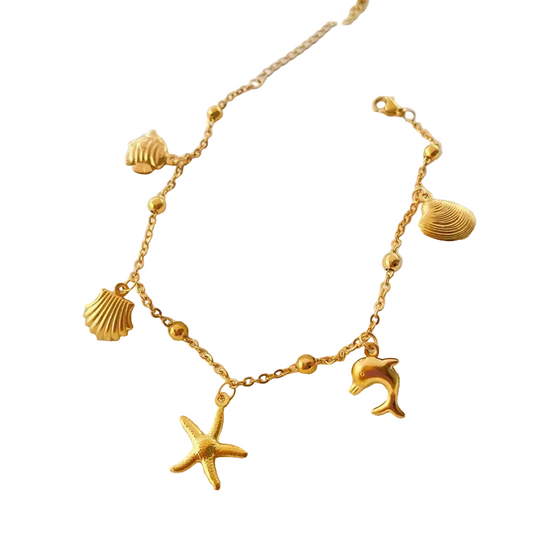 Βραχιόλι ποδιού ατσάλινο με θαλάσσια μοτίβα - ΑΝ087