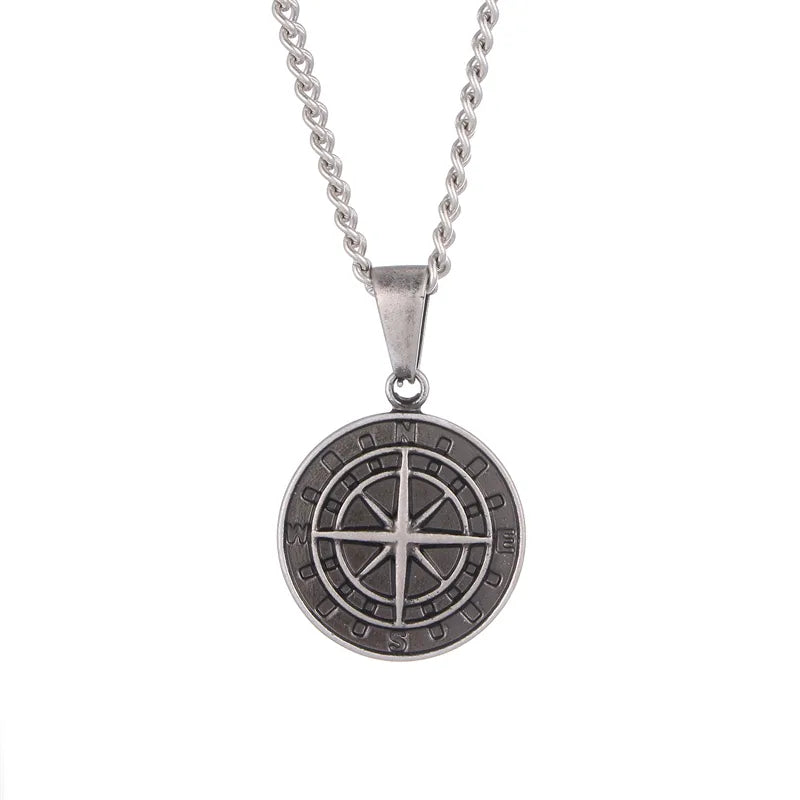 Κολιέ ατσάλι πυξίδα-NE092