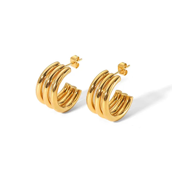 *Σκουλαρίκια χρυσό ατσάλι τριπλός κρίκος-EA610