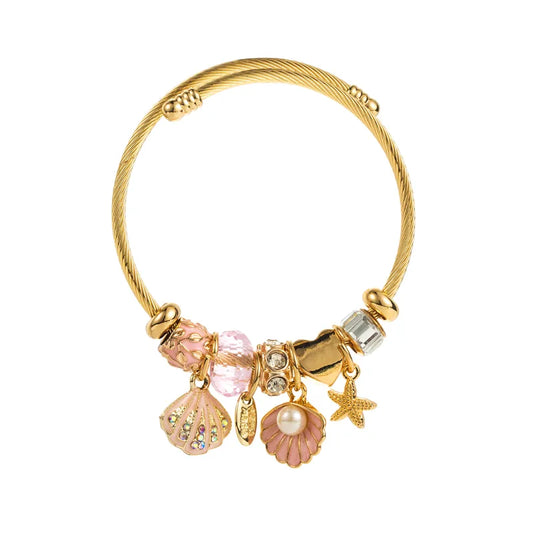 Βραχιόλι bangle με κοχύλι λευκό - BR474