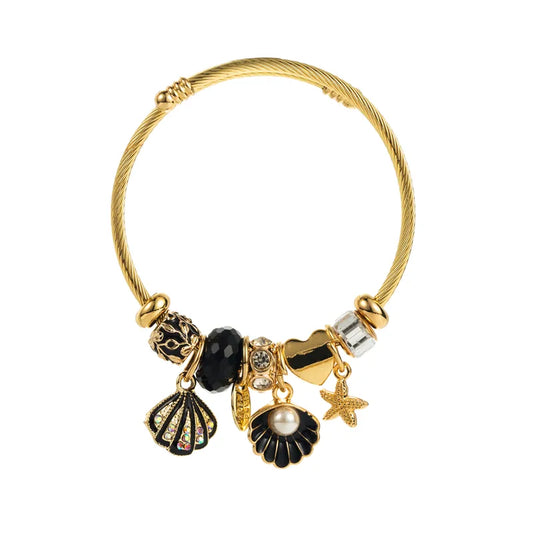 Βραχιόλι bangle με κοχύλι μαύρο - BR473