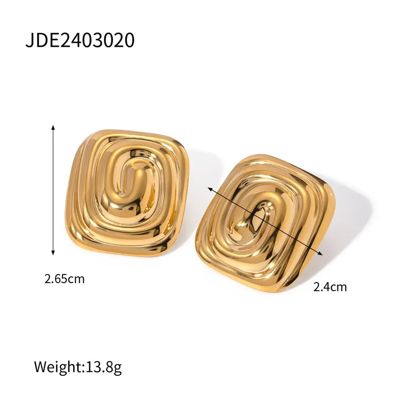 Earrings Gold Plated Squares with Spiral-EA333