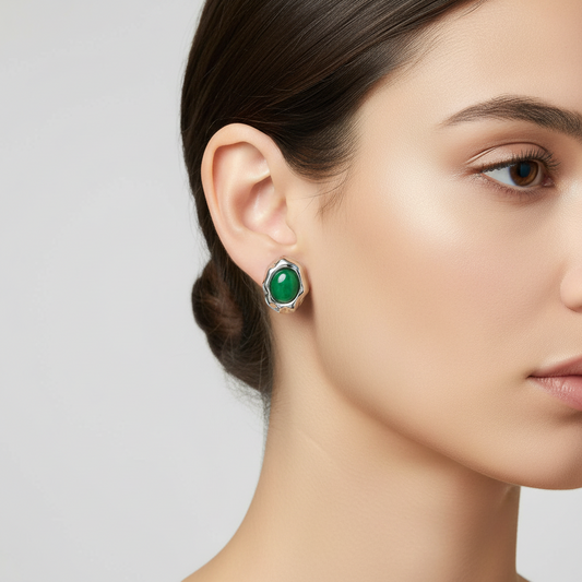 Σκουλαρίκια ατσάλι με πράσινη πέτρα-EA223