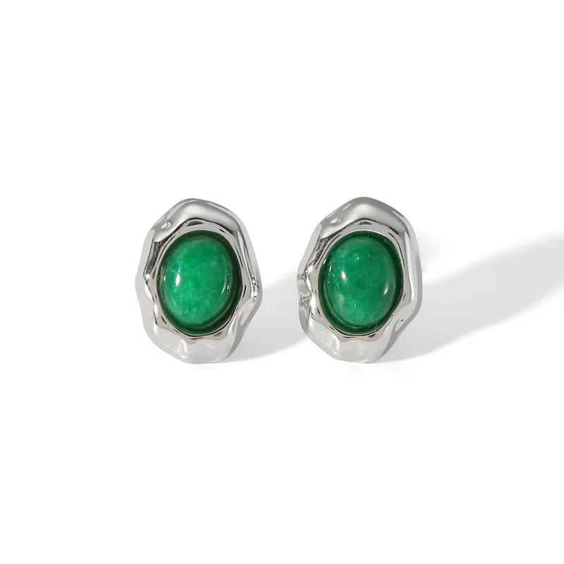 Σκουλαρίκια ατσάλι με πράσινη πέτρα-EA223