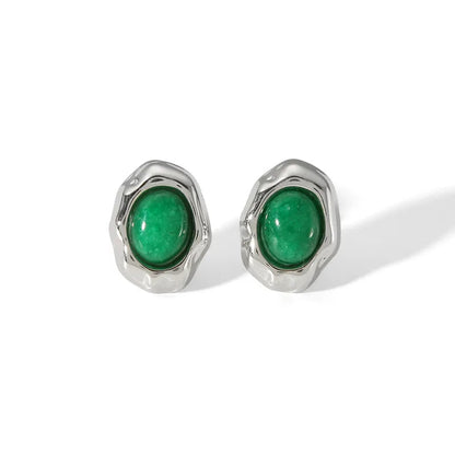 Σκουλαρίκια ατσάλι με πράσινη πέτρα-EA223