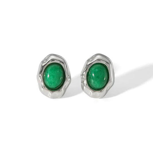 Σκουλαρίκια ατσάλι με πράσινη πέτρα-EA223