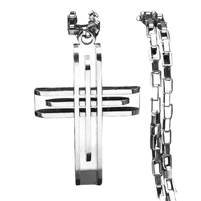 Κολιέ ατσάλι φαρδύς σταυρός-NE122