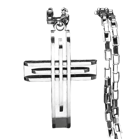 Κολιέ ατσάλι φαρδύς σταυρός-NE122