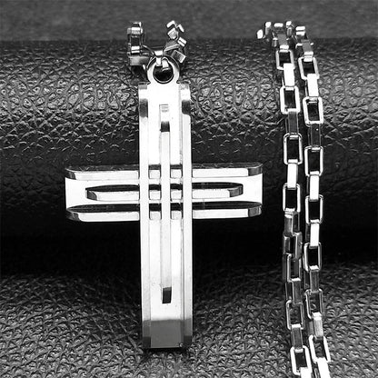 Κολιέ ατσάλι φαρδύς σταυρός-NE122