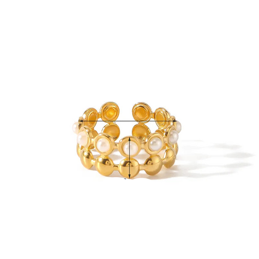 Inel din otel placat cu aur cu perle-R076