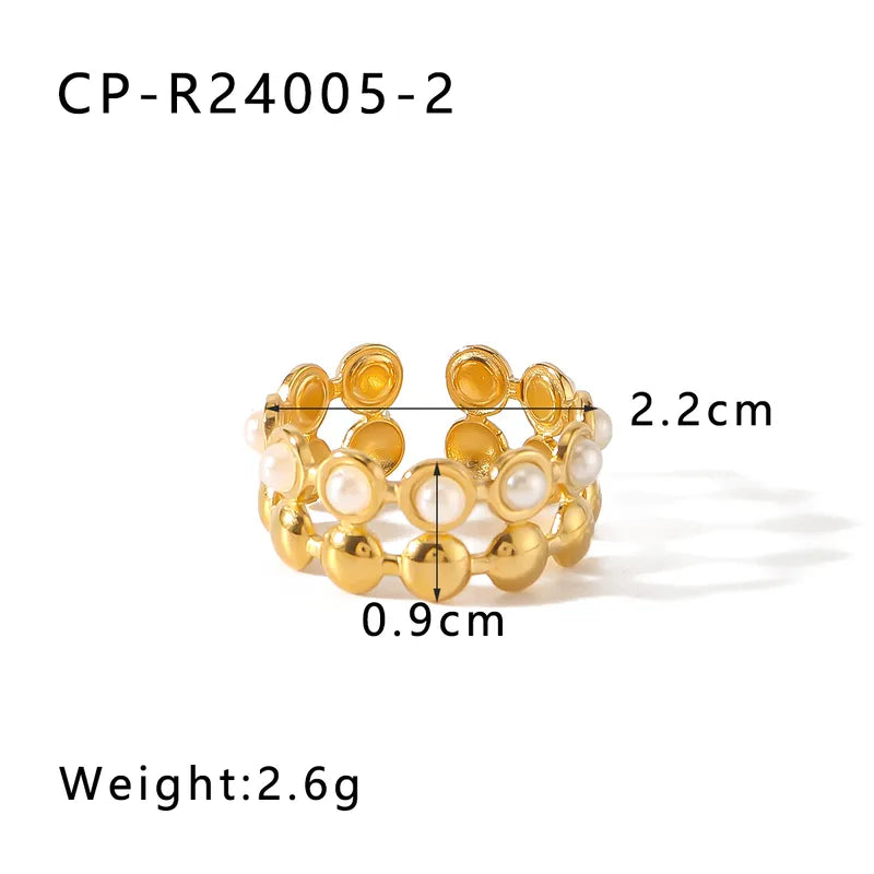 Inel din otel placat cu aur cu perle-R076