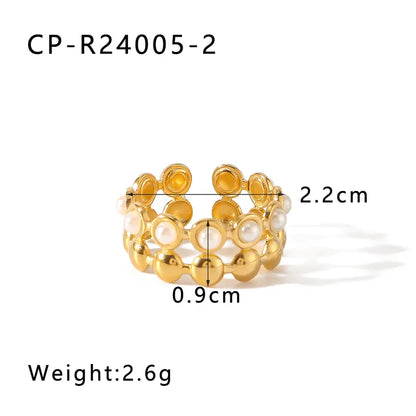 Inel din otel placat cu aur cu perle-R076