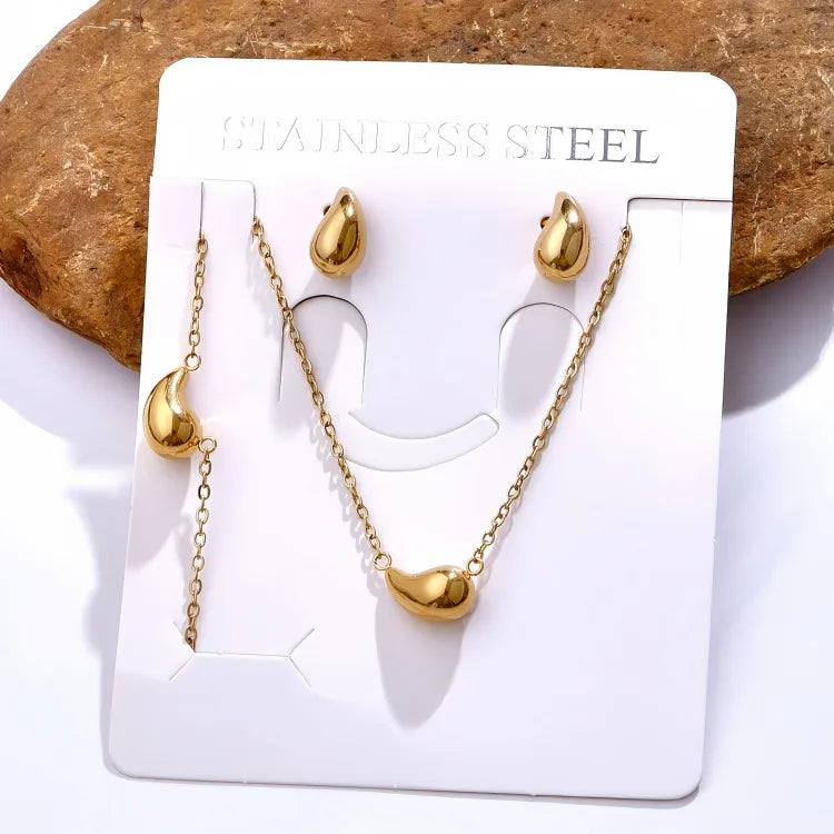 Σετ επιχρυσωμένο ατσάλι κολιέ σκουλαρίκια βραχιόλι-SET030