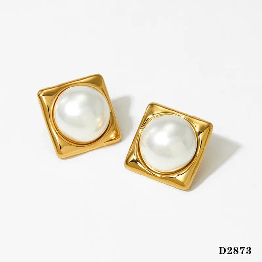 Earrings Gold Plum Squares with pearls in-ea323