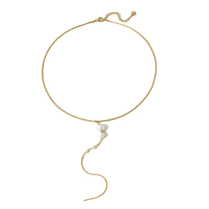 Κολιέ επιχρυσωμένο ατσάλι μακρύ με πέρλες-NE464