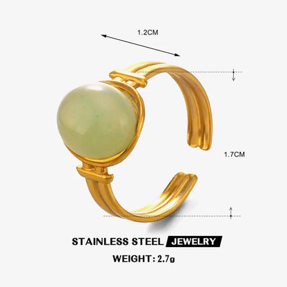 Inel din oțel placat cu aur cu piatră naturală verde-R272