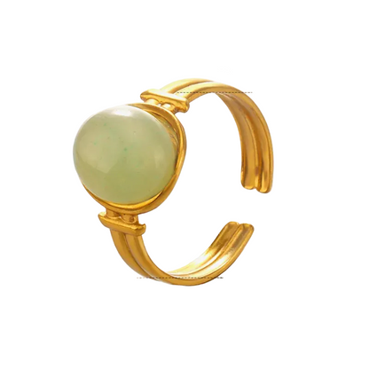 Inel din oțel placat cu aur cu piatră naturală verde-R272