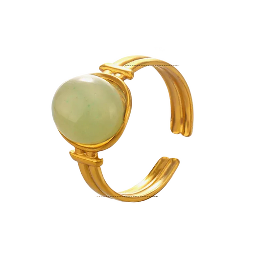 Inel din oțel placat cu aur cu piatră naturală verde-R272