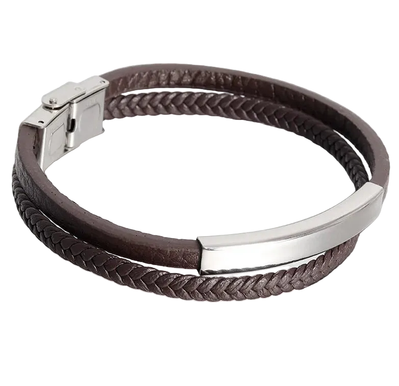 Βραχιόλι καφέ με ατσάλι-BR178