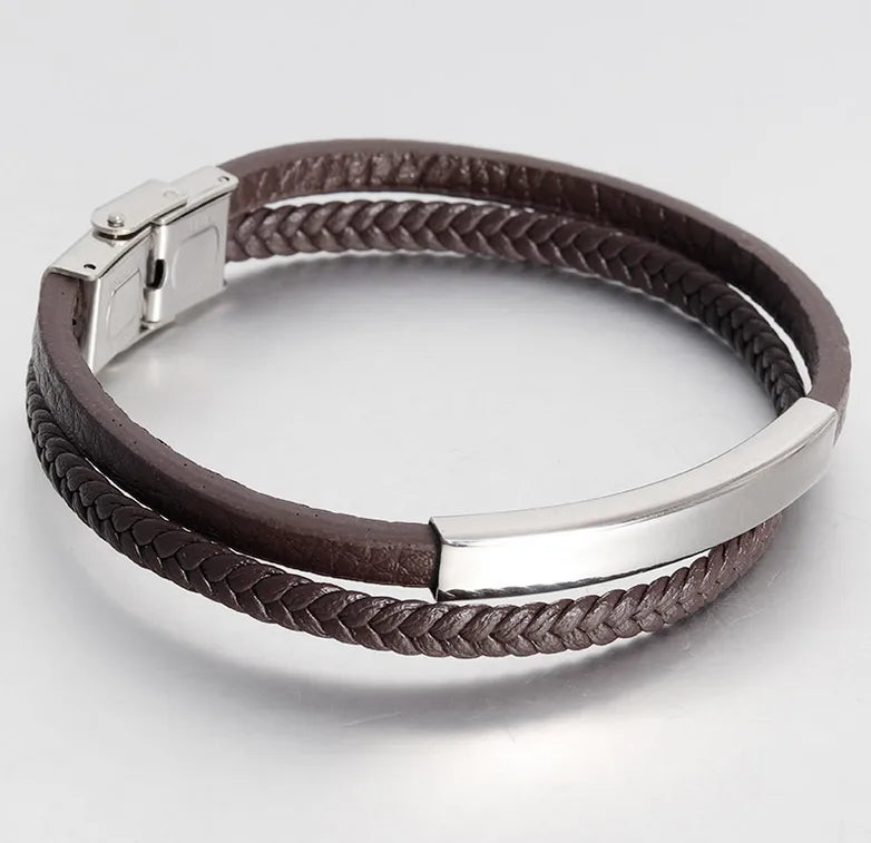Βραχιόλι καφέ με ατσάλι-BR178