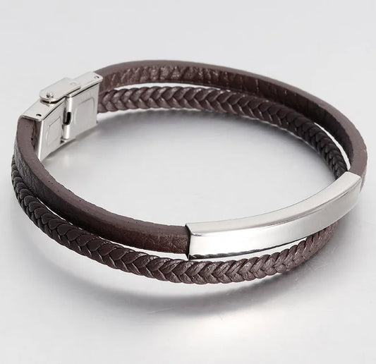 Βραχιόλι καφέ με ατσάλι-BR178