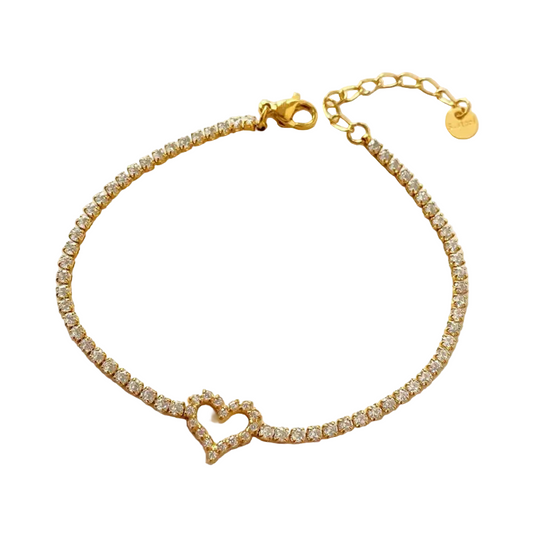 Βραχιόλι επιχρυσωμένο ατσάλι καρδιά και στρας -BR065