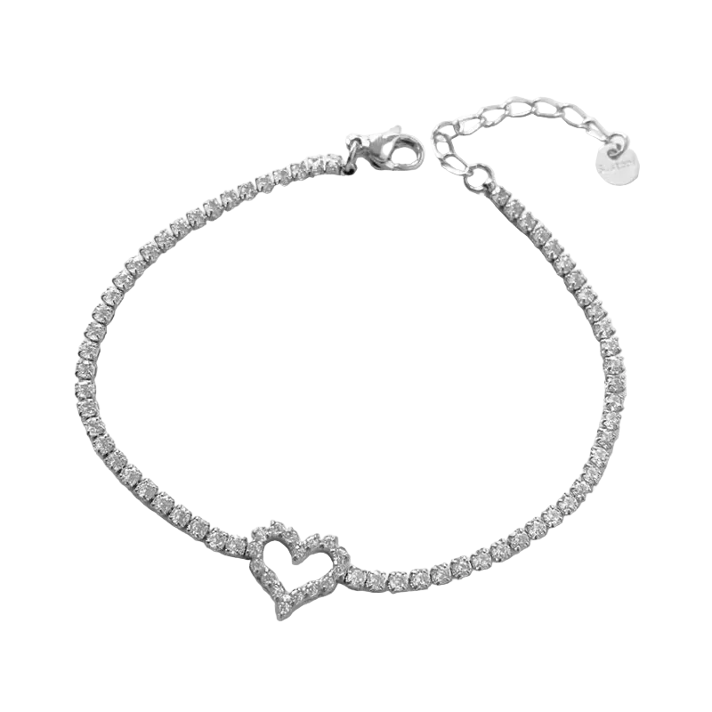 Βραχιόλι ατσάλι καρδιά με στρας -  BR483