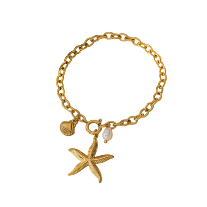 Βραχιόλι επιχρυσωμένο ατσάλι με αστερία και κοχύλι - BR415